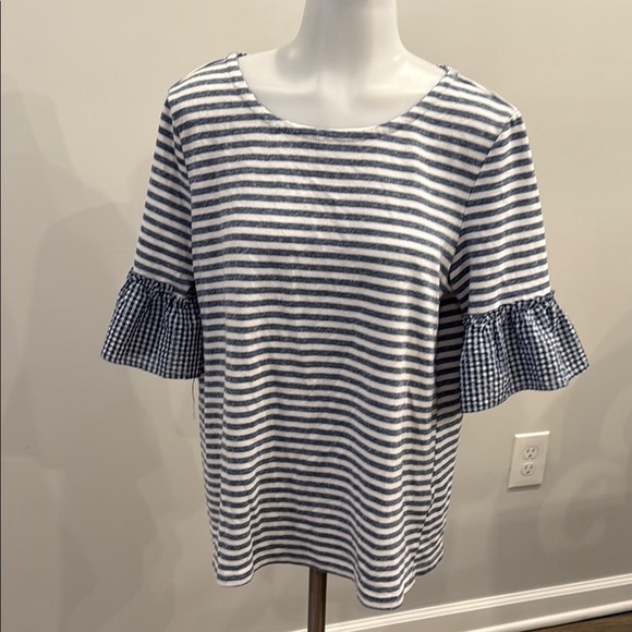 Copper Key Large Nautical Striped Blue and White Women's Lace Up Back Top - Picture 1 of 9